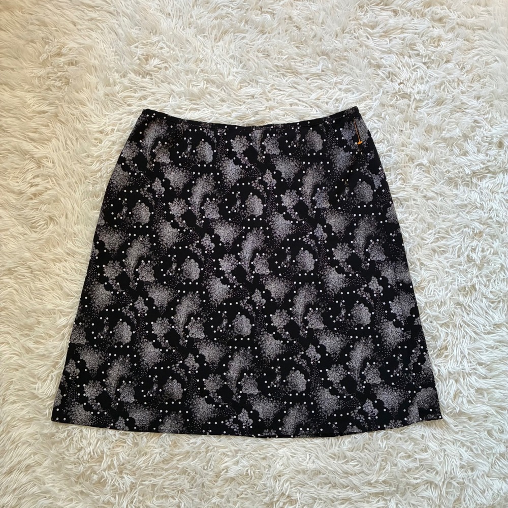 VTG Newport News Easy Style Black White Paisley Polka Dot A-Line Skirt Size 18